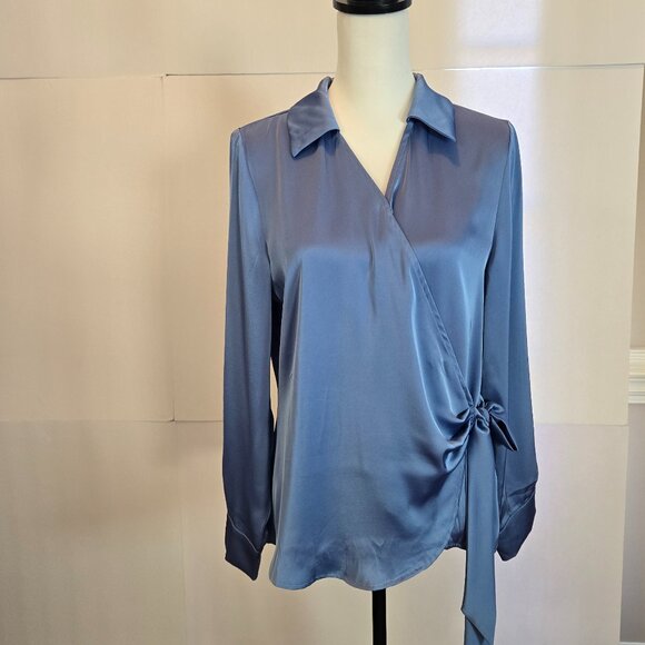 Grace Karin Blue Wrap Blouse NWT - Picture 3 of 13